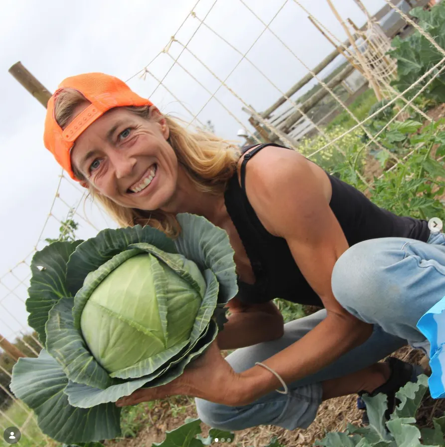 Monique harvesting at the farm